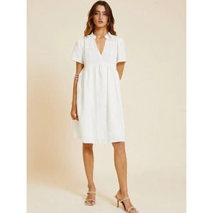 White Short Puff Sleeve V-Neck Mini Dress